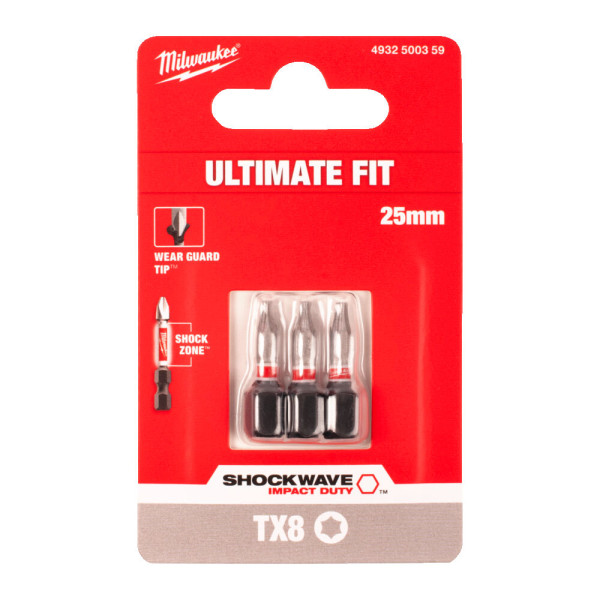 Біта SHOCKWAVE MILWAUKEE, TX8, 25мм, (3шт) Біта SHOCKWAVE MILWAUKEE, TX8, 25мм, (3шт)