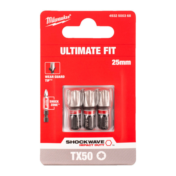 Біта SHOCKWAVE MILWAUKEE, TX50, 25мм, (3шт) Біта SHOCKWAVE MILWAUKEE, TX50, 25мм, (3шт)