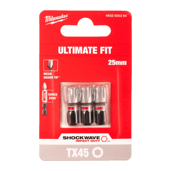 Біта SHOCKWAVE MILWAUKEE, TX45, 25мм, (3шт) Біта SHOCKWAVE MILWAUKEE, TX45, 25мм, (3шт)