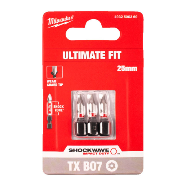 Біта SHOCKWAVE MILWAUKEE, TX BO7, 25мм, (3шт)