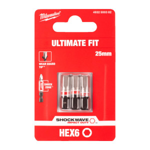 Біта SHOCKWAVE MILWAUKEE, Hex6, 25мм, (3шт)