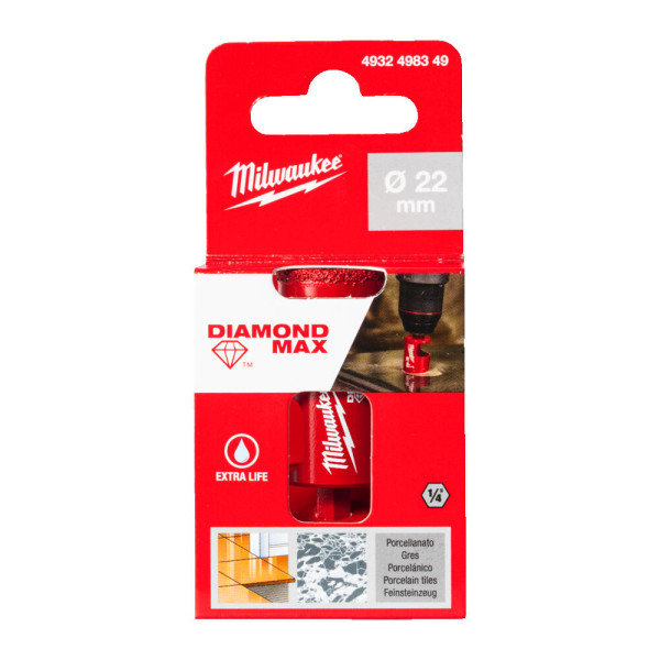 Коронка алмазна Diamond Plus/Max MILWAUKEE, діаметр 22,0мм (1/4'' Hex) (свердління з водою) Коронка алмазна Diamond Plus/Max MILWAUKEE, діаметр 22,0мм (1/4'' Hex) (свердління з водою)