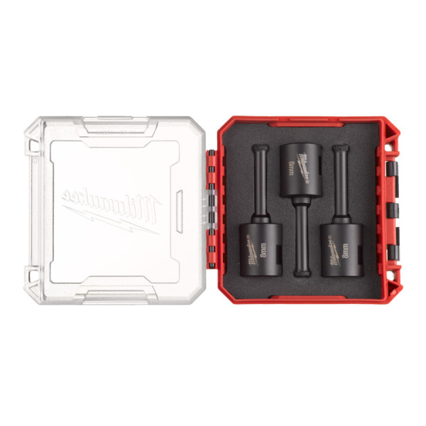 Набір алмазних коронок Diamond Max PACKOUT MILWAUKEE М14, діаметр 8мм (3шт) (сухе свердління) пластиковий кейс