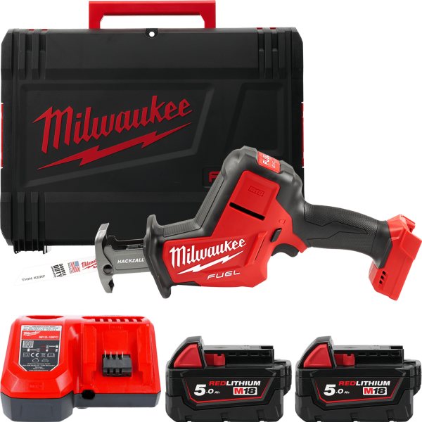 Пила шабельна акумуляторна MILWAUKEE, M18 FHZ-502X (зарядий пристрій M12-18 FC, 2 акумулятори М18 В5 5Аг, полотно, HDкейс)