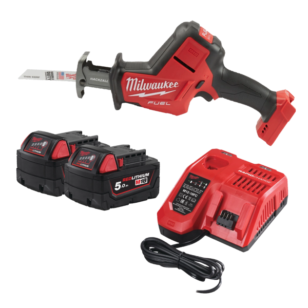 Пила шабельна акумуляторна MILWAUKEE, M18 FHZ-502X (зарядий пристрій M12-18 FC, 2 акумулятори М18 В5 5Аг, полотно, HDкейс)