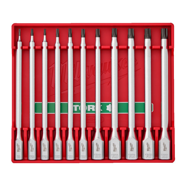 Набір головок торцевих хромованих подовжених 1/4'' та 3/8'' MILWAUKEE, з бітами TORX (T8-T50) в чохлі, (11шт) Набір головок торцевих хромованих подовжених 1/4'' та 3/8'' MILWAUKEE, з бітами TORX (T8-T50) в чохлі, (11шт)
