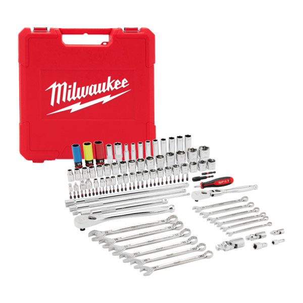 Набір головок торцевих хромованих 1/4'', 3/8'' та 1/2'' MILWAUKEE, з ключами та подовжувачами (108шт) Набір головок торцевих хромованих 1/4'', 3/8'' та 1/2'' MILWAUKEE, з ключами та подовжувачами (108шт)