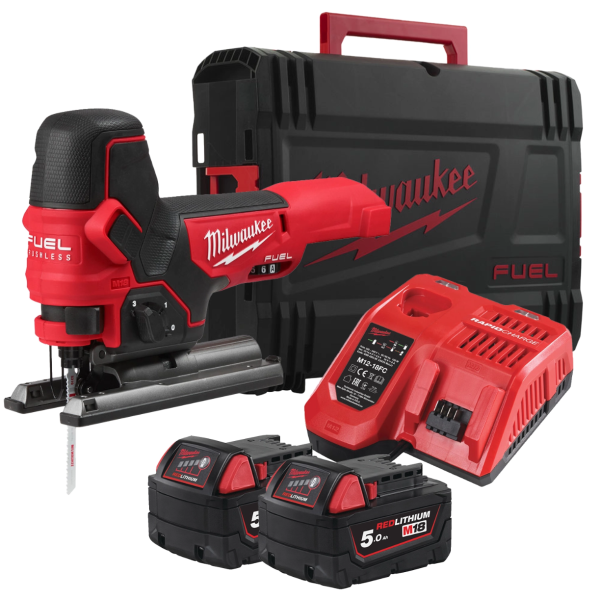 Лобзик акумуляторний безщітковий MILWAUKEE, M18 FBJS-502X (зарядний пристрій М12-18 FС, 2 акумулятори М18 В5 5Аг. полотно, адапт