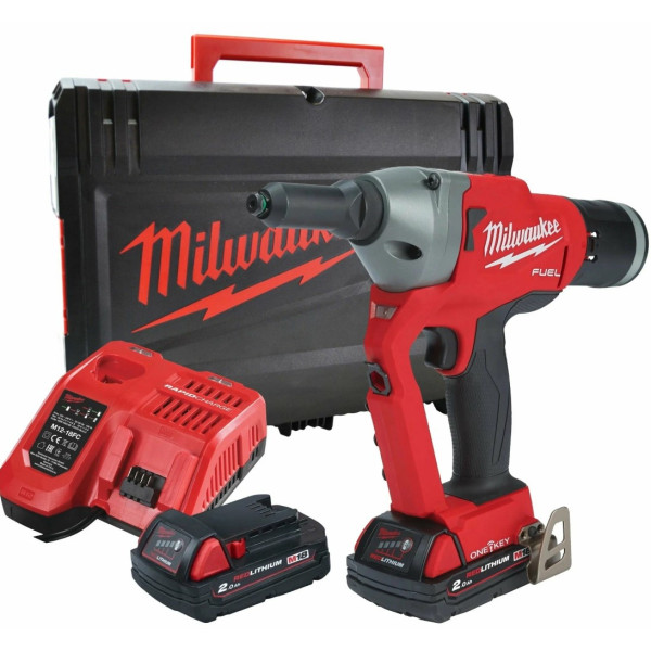 Заклепочник акумуляторний безщітковий MILWAUKEE M18 ONEFPRT-202X, діаметр заклепок 4,8-7,0мм (зарядний.пристрій М12-18 FC, 2 аку Заклепочник акумуляторний безщітковий MILWAUKEE M18 ONEFPRT-202X, діаметр заклепок 4,8-7,0мм (зарядний.пристрій М12-18 FC, 2 аку