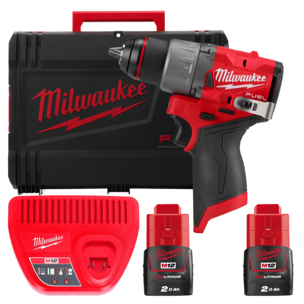 Дриль-шуруповерт акумуляторний безщітковий MILWAUKEE, M12 FDD2-202X (зарядний пристрій С12 С, 2 акумулятори М12 В2 2Аг, кліпса д
