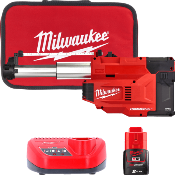 Система видалення пилу для перфораторів акумуляторна MILWAUKEE, M12 UDEL-201B, L-клас (зарядний пристрій С12 С, 1 акумулятор М12 Система видалення пилу для перфораторів акумуляторна MILWAUKEE, M12 UDEL-201B, L-клас (зарядний пристрій С12 С, 1 акумулятор М12