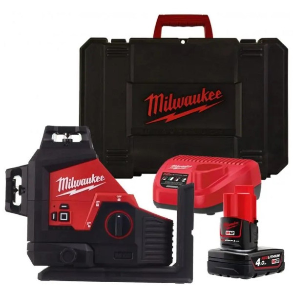 Нівелір лазерний 3D акумуляторний MILWAUKEE, M12 3PL-401C (360 градусів, зелений промінь) (зарядний пристрій С12 С, 1 акумулятор Нівелір лазерний 3D акумуляторний MILWAUKEE, M12 3PL-401C (360 градусів, зелений промінь) (зарядний пристрій С12 С, 1 акумулятор