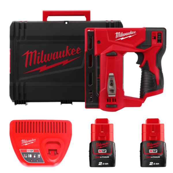 Степлер акумуляторний MILWAUKEE, M12 BST-202X (зарядний пристрій С12 С, 2 акумулятори М12 В2 2Аг, кліпса для ременя, HD кейс) Степлер акумуляторний MILWAUKEE, M12 BST-202X (зарядний пристрій С12 С, 2 акумулятори М12 В2 2Аг, кліпса для ременя, HD кейс)