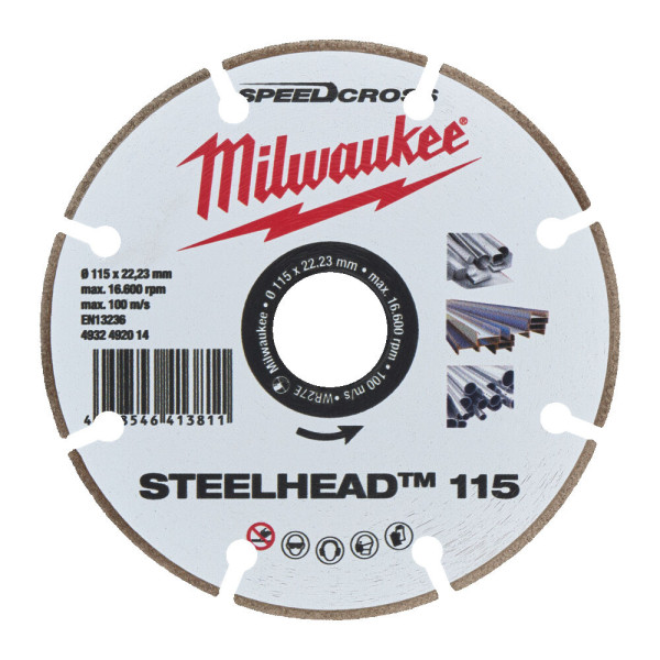 Диск алмазний Speedcross STEELHEAD 115 MILWAUKEE, діаметр 115мм, (метал, нержавійка)
