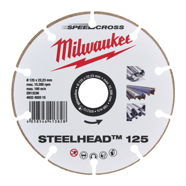 Диск алмазний Speedcross STEELHEAD 125 MILWAUKEE, діаметр 125мм, (метал, нержавійка)