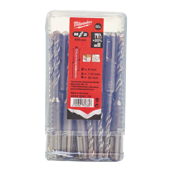 Бур SDS-PLUS M2 MILWAUKEE, діаметр 6,0х110х50мм, (50шт), пластикова коробка Бур SDS-PLUS M2 MILWAUKEE, діаметр 6,0х110х50мм, (50шт), пластикова коробка