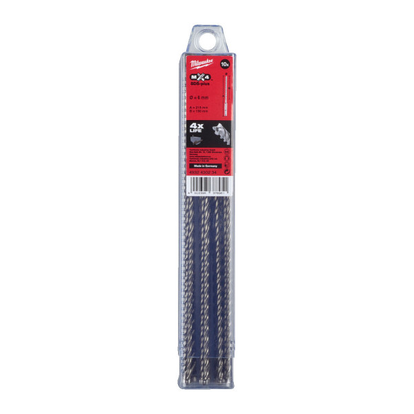 Бур SDS-PLUS MX4 MILWAUKEE, діаметр 6,0х215х150мм, (10шт), пластикова коробка