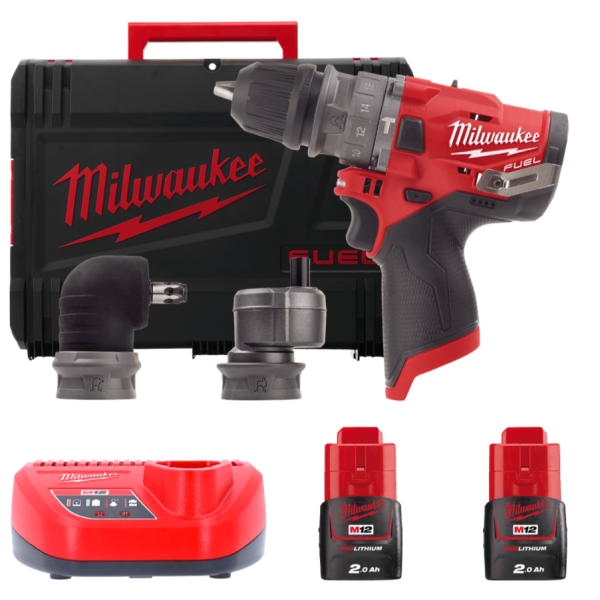 Дриль-шуруповерт з ударом акумуляторний безщітковий MILWAUKEE, M12 FPDXKIT-202X, 37Нм (зарядний пристрій С12 С, 2 акумулятори М1