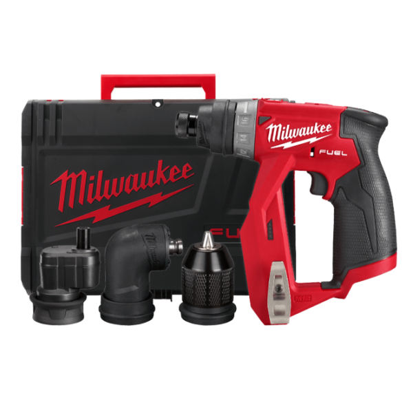 Дриль-шуруповерт акумуляторний MILWAUKEE, M12 FDDXKIT-0X, 34Нм (4 насадки FIXTEC, кліпса для ременя, HD кейс)