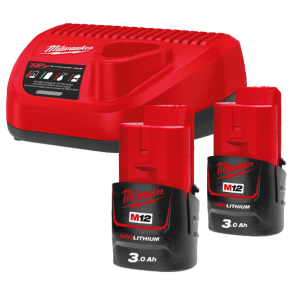Енергокомплект Li-Ion MILWAUKEE, M12 NRG-302 (зарядний пристрій С12 С, 2 акумулятори М12 В3 3Аг, картонне пакування)