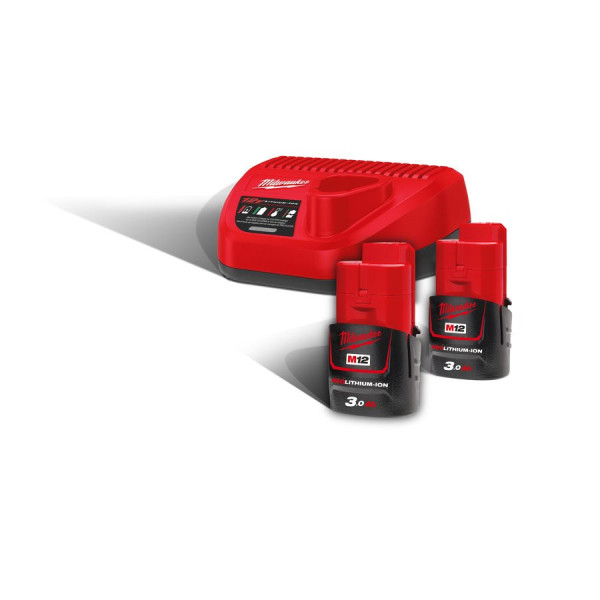 Енергокомплект Li-Ion MILWAUKEE, M12 NRG-302 (зарядний пристрій С12 С, 2 акумулятори М12 В3 3Аг, картонне пакування)