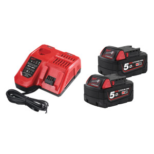 Енергокомплект Li-Ion MILWAUKEE, M18 NRG-502 (зарядний пристрій M12-18 FC, 2 акумулятори М18 В5 5Аг) + подарунок акумулятор M12