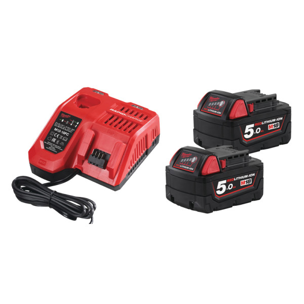 Енергокомплект Li-Ion MILWAUKEE, M18 NRG-502 (зарядний пристрій M12-18 FC, 2 акумулятори М18 В5 5Аг) + подарунок акумулятор M12