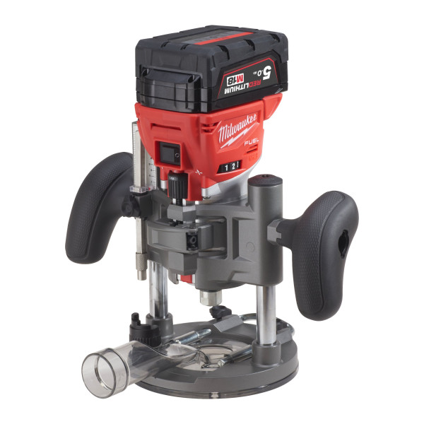 Фрезер кромкувальний акумулятрний MILWAUKEE, M18 FTR8-0X, цанга 6/8мм (насадки для відалення пилу 2шт, накладка 146мм, цанга 1х6