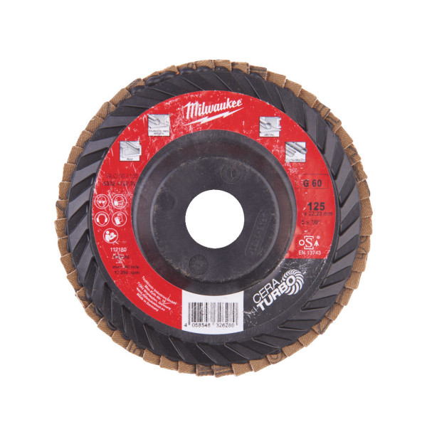 Диск пелюстковий MILWAUKEE SLC50/125G80 CERA TURBO, діаметр 125мм / зерно 80 Диск пелюстковий MILWAUKEE SLC50/125G80 CERA TURBO, діаметр 125мм / зерно 80