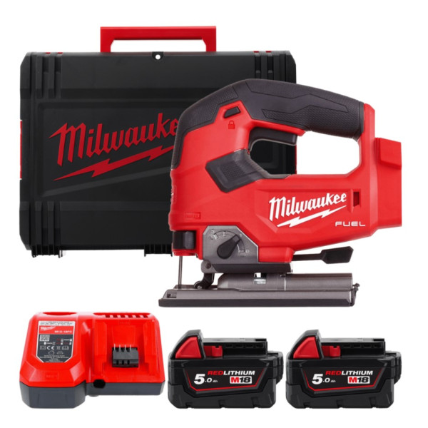 Лобзик акумуляторний MILWAUKEE, M18 FJS-502X (зарядний пристрій M12-18 FC, 2 акумулятори М18 В5 5Аг, аксесуари, HDкейс)