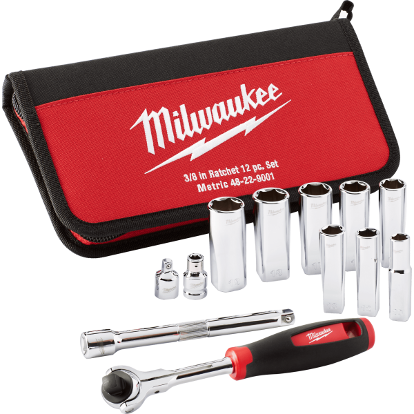 Набір головок торцевих хромованих 3/8" TRADESMAN MILWAUKEE з тріскачкою (12шт) в трикотажному чохлі (заміна на 4932501196) Набір головок торцевих хромованих 3/8" TRADESMAN MILWAUKEE з тріскачкою (12шт) в трикотажному чохлі (заміна на 4932501196)
