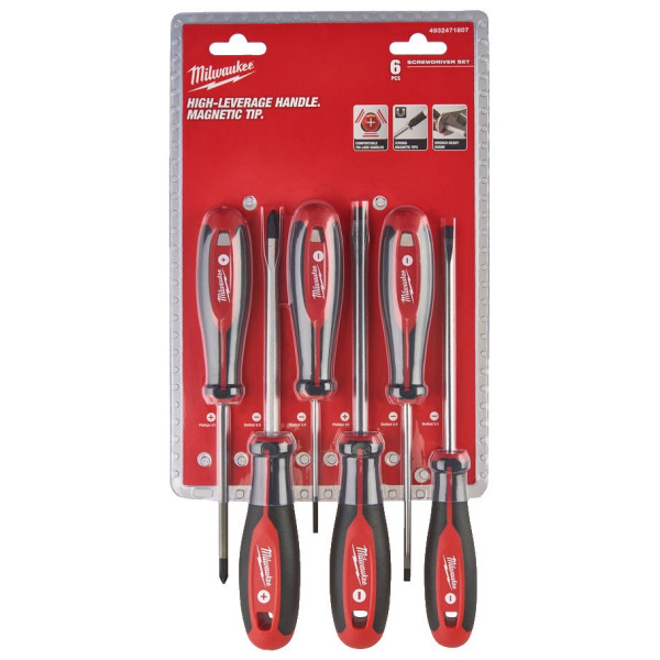 Набір викруток магнітних з тригранною рукояткою MILWAUKEE, (PH1/PH2/SL3/ SL4/SL5,5/SL6,5), (6шт)