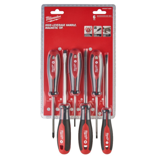 Набір викруток магнітних з тригранною рукояткою MILWAUKEE, (PZ1/PZ2/SL3/SL4/SL5,5/SL6,5) (6шт)