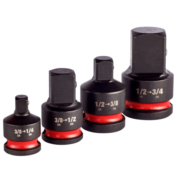 Набір перехідників ударних ShW 3/8"-1/4"; 3/8"-1/2"; 1/2"-3/8"; 1/2"-3/4" MILWAUKEE, (4шт)