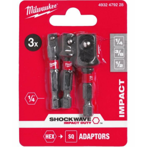 Набір перехідників ShW MILWAUKEE, з 1/4'' Hex на квадрат (1/4", 3/8", 1/2")