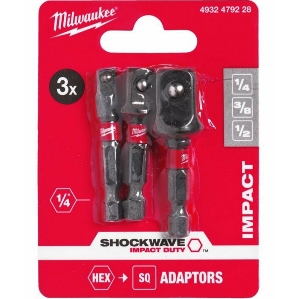 Набір перехідників ShW MILWAUKEE, з 1/4'' Hex на квадрат (1/4", 3/8", 1/2") Набір перехідників ShW MILWAUKEE, з 1/4'' Hex на квадрат (1/4", 3/8", 1/2")