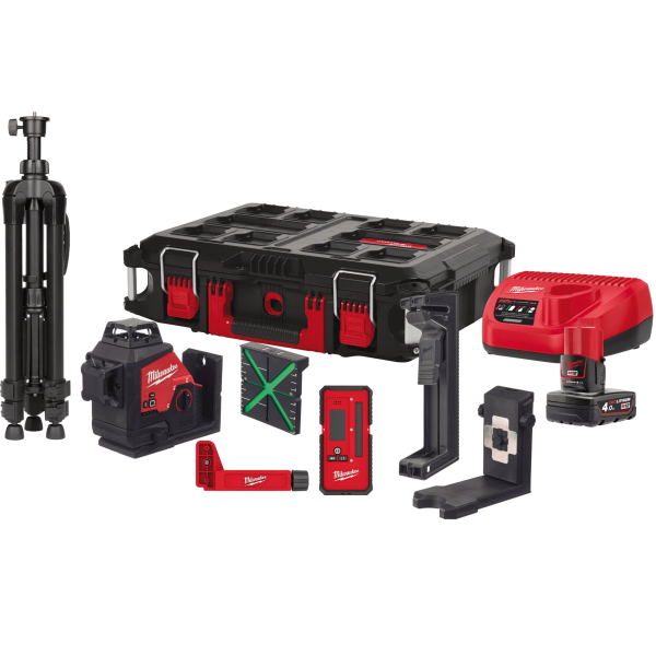 Нівелір лазерний 3D акумуляторний MILWAUKEE, M12 3PLKIT-401P (360 градусів, зелений промінь)
