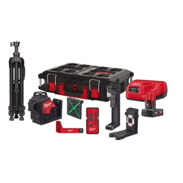 Нівелір лазерний 3D акумуляторний MILWAUKEE, M12 3PLKIT-401P (360 градусів, зелений промінь)