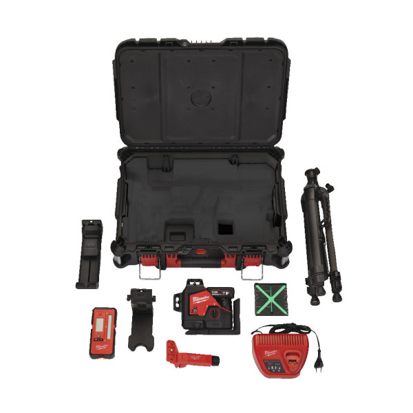 Нівелір лазерний 3D акумуляторний MILWAUKEE, M12 3PLKIT-401P (360 градусів, зелений промінь)