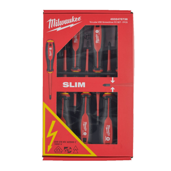 Набір викруток ізольованих VDE MILWAUKEE, (7шт), (SL2,5/ SL3/ SL4/ PH2/ PZ1/PZ2 / викрутка-тестер) Набір викруток ізольованих VDE MILWAUKEE, (7шт), (SL2,5/ SL3/ SL4/ PH2/ PZ1/PZ2 / викрутка-тестер)
