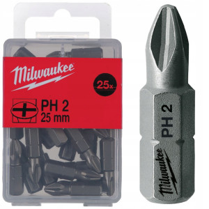 Біта MILWAUKEE, PH2, 25мм, (25шт), пластикова коро...