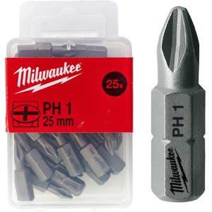 Біта MILWAUKEE, PH2, 25мм, (25шт), пластикова коробка