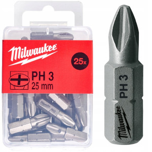 Біта MILWAUKEE, PH3, 25мм, (25шт), пластикова коро...