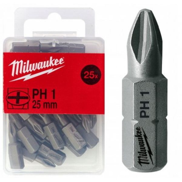 Біта MILWAUKEE, PH3, 25мм, (25шт), пластикова коробка Біта MILWAUKEE, PH3, 25мм, (25шт), пластикова коробка