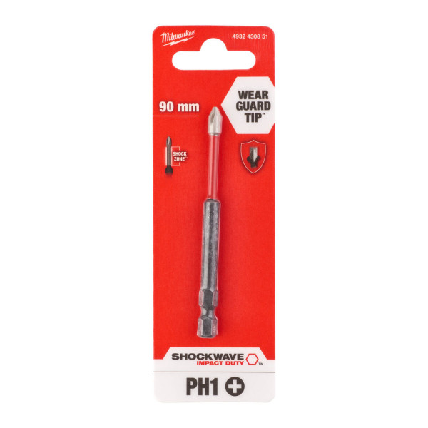 Біта SHOCKWAVE MILWAUKEE, PH1, 90мм Біта SHOCKWAVE MILWAUKEE, PH1, 90мм