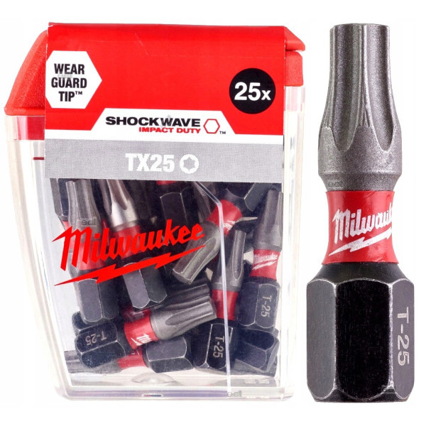 Біта SHOCKWAVE MILWAUKEE, TX25, 25мм, (25шт), пластикова коробка