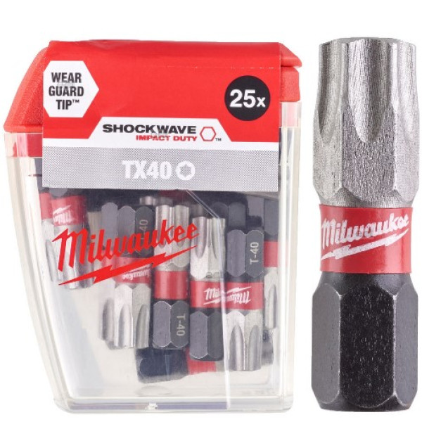 Біта SHOCKWAVE MILWAUKEE, TX40, 25мм, (25шт), пластикова коробка