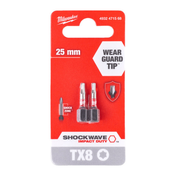 Біта SHOCKWAVE MILWAUKEE, TX8, 25мм, (2шт) (заміна на 4932500359)