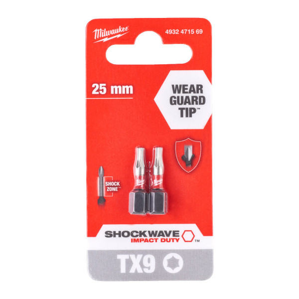 Біта SHOCKWAVE MILWAUKEE, TX9, 25мм, (2шт) (заміна на 4932500360)