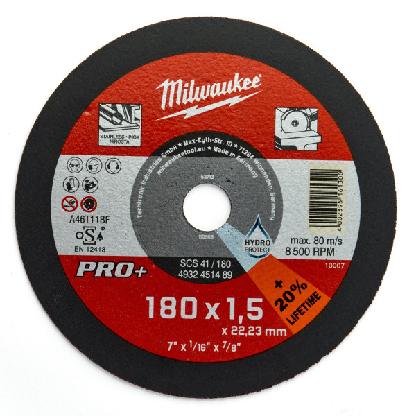 Диск відрізний по металу MILWAUKEE, SCS41/180X1,5 PRO+, діаметр 180мм Диск відрізний по металу MILWAUKEE, SCS41/180X1,5 PRO+, діаметр 180мм